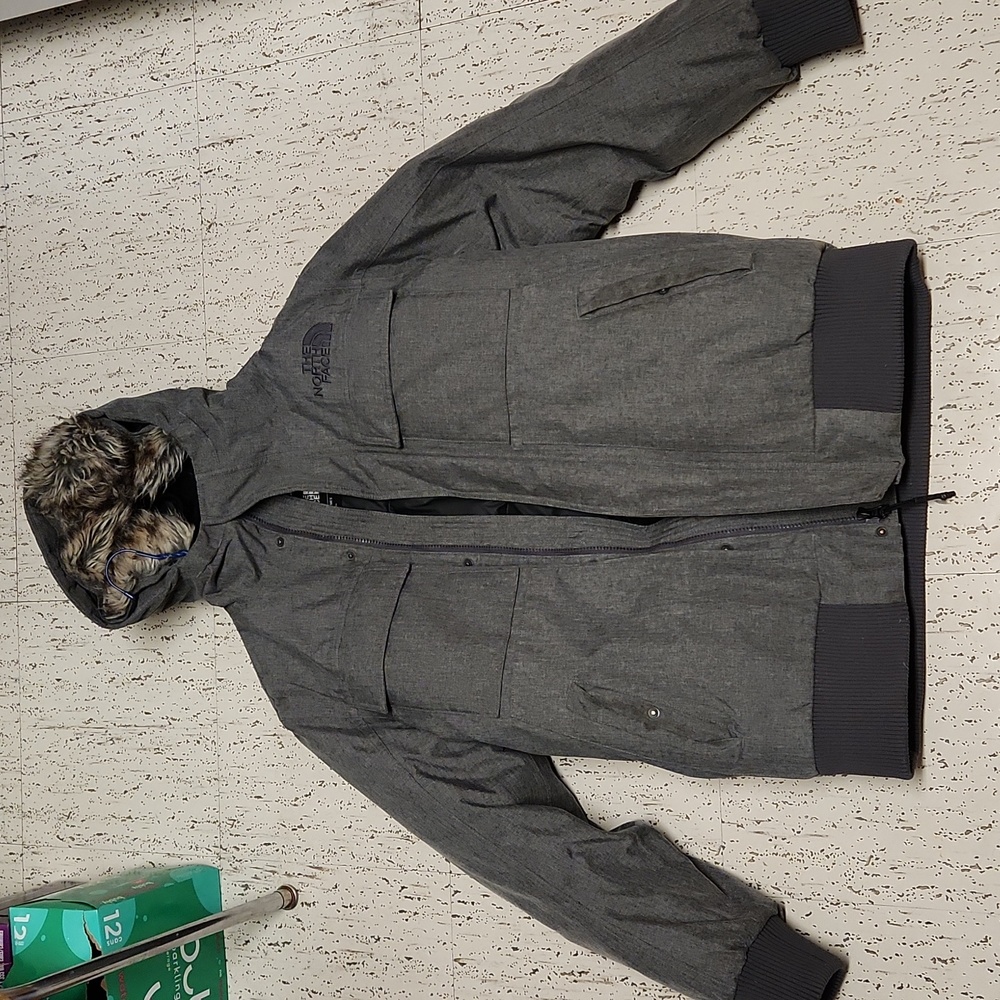 The North Face Gray Down Filled Hyvent Full Zip Winter Jacket With Fur Hood